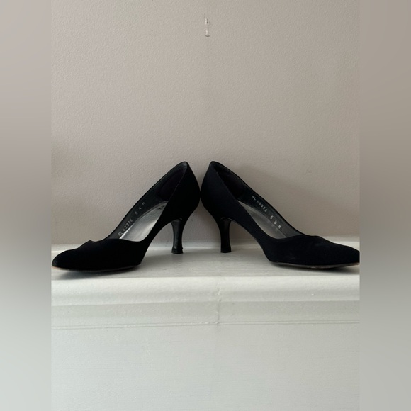 Stuart Weitzman Black Pumps nylon 5 1/2 M office street point toe heel wedding - Picture 5 of 10